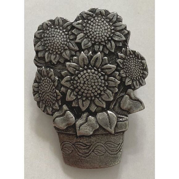 2006 Birds And Bloom Limited Edition Sunflower Pot Pewter Pin SKU PB75 - Picture 1 of 3